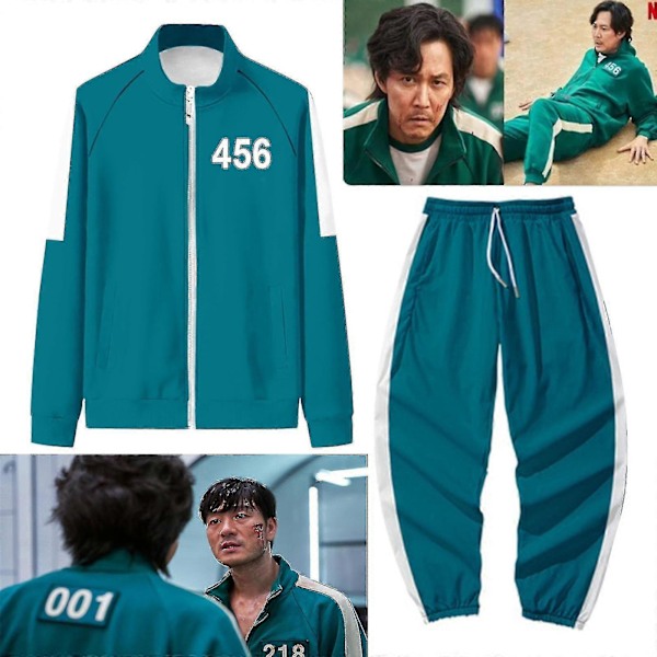 Squid Game Jacka Byxor Cosplay Sport Dragkedja Kofta Digital 456 Tryck Ficka Sweatshirts Set[HK] M As shown