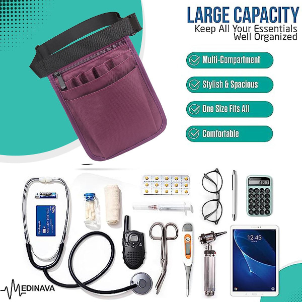 Sykepleierpakke for kvinner og menn - Sykepleierpakke med flere rom for organiseringsverktøy Medisinsk utstyr Hofteveske[HK] purple 25*18cm
