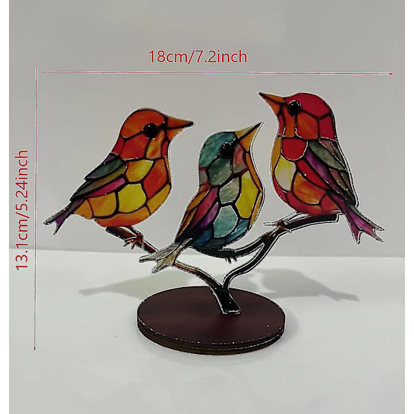 Lasimaalauksella koristellut linnut oksalla, pöytäkoristeet, metallilintuveistoskoristeet [HK] 3 birds