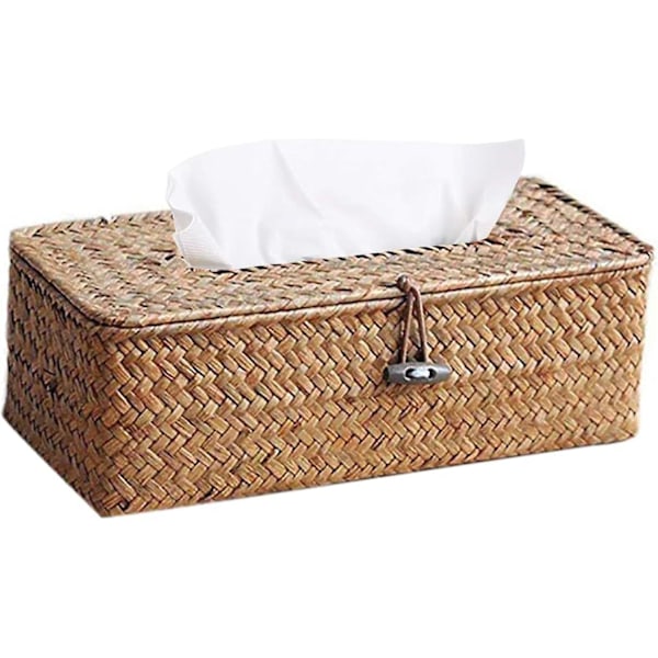 HKK  Rectangular Tissue Box, Reed Woven Box Dispenser, Tissue Dispensers For Home Hotel Office Car Bathroom