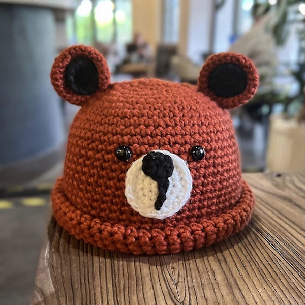 Søt Heklet Ullue Beanie Lue Bjørneører Strikket Lue For Tenåringer Voksen[HK] Khaki