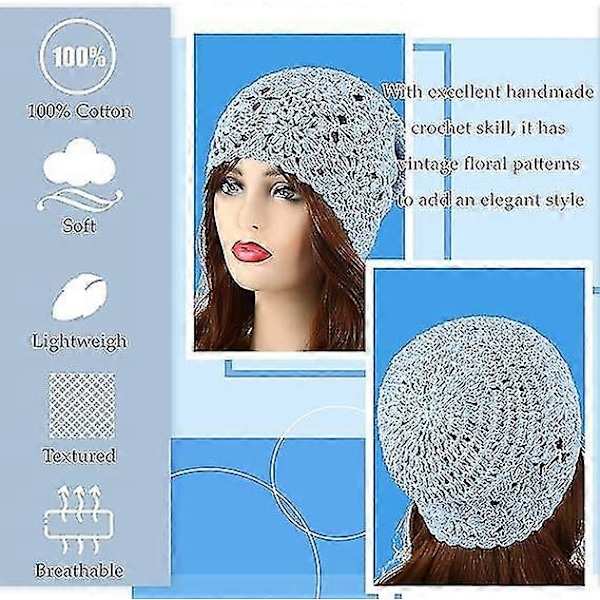 4 st Virkad Slouchy Mössa Höst Handgjord Stickad Blommig Skull Cap Bomull Utskuren Sommarmössa Lättvikt Stickad [HK]