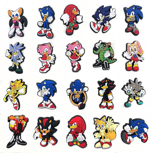 HKK  20 set söta tecknade Sonic Crocs sko blomma dekorativa spänne