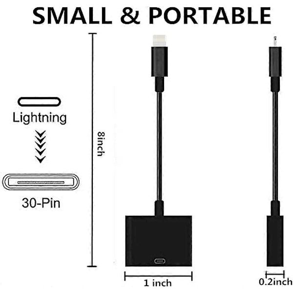 Lightning til 30-Pin Adapter med Kabelledning Synkroniseringskonverter Opladningsstøtte til IPhone 13/13PM/12PM/11 PM/XS/8P/iPad/iPod[HK] White