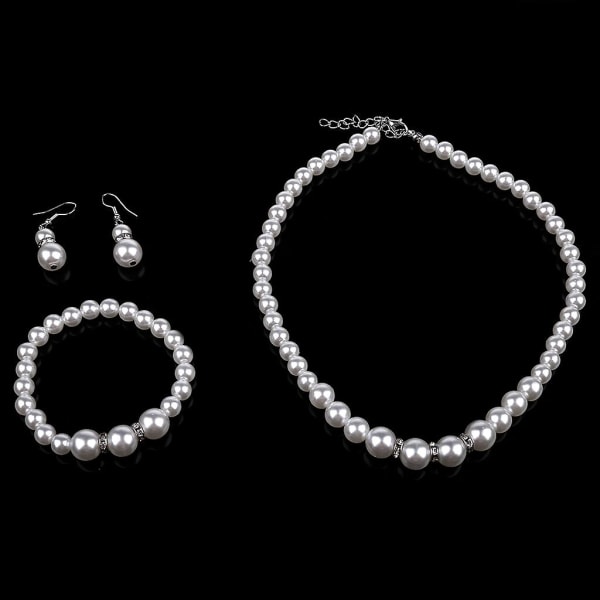 3st utsökt pärlhalsband Örhängen Armband Set Present för kvinnor Girl Bridal