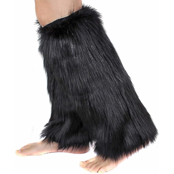 Faux Fur Benvarmer, Varme Fuzzy Benvarmer Støvle Kantbetræk til Festkostumer Premium[HK] Black