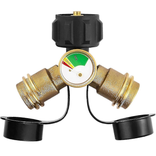 Propan Tank Y Splitter Adapter 2-vägs LP Gas T-koppling med Mätare[HK]