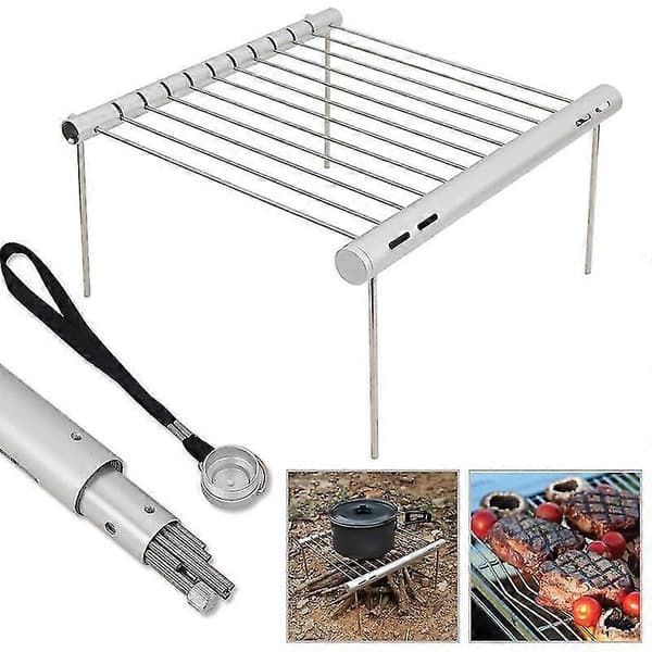 Grill, rustfrit stål grill bærbar grill camping grill (1 stk, sølv) [HK]