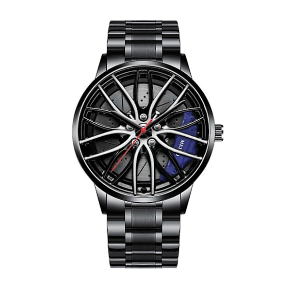 Herre Quartz Ur Præcis Rund Urskive Pointer Display Stødsikker Skjult Lås Chronograph med Bilhjul [HK] Blue Faux Leather Strap