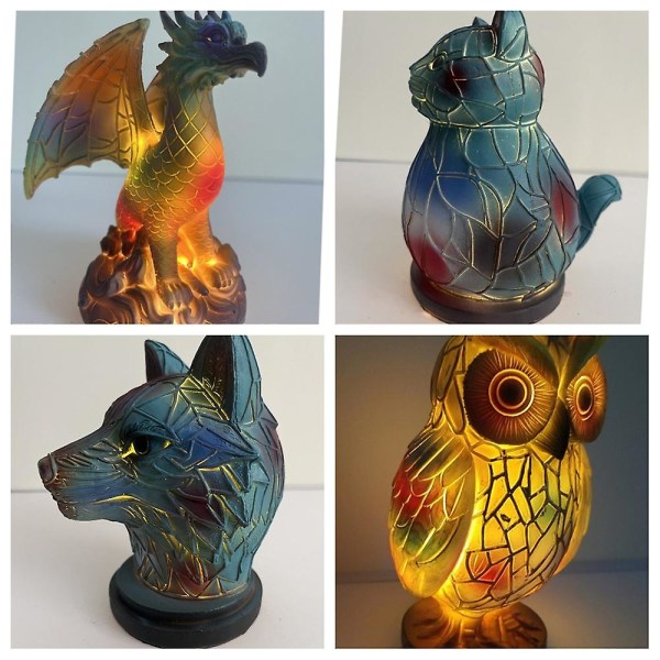 HK Eläin Pöytälamppu Värjätty Lasimaalaus Yövalo Retro Pöytävalaisimet Joululahja Owl 15cm