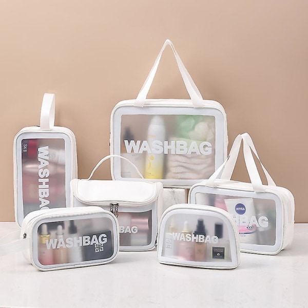 Pu-naiset matkasäilytyslaukku Kosmetiikkalaukku Meikkilaukku Organizer Vedenpitävä pesulaukku Läpinäkyvät kosmetiikkakotelot[HK] Pink-flat