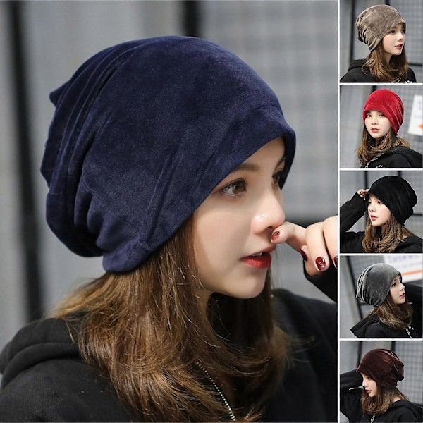 Dam Beanie Hatt Elastisk Mjuk Enfärgad Rymlig Slouchy Håller Varma Ingen Brätte Plysch Dam Vinter Beanie Modeaccessoarer[HK] Khaki