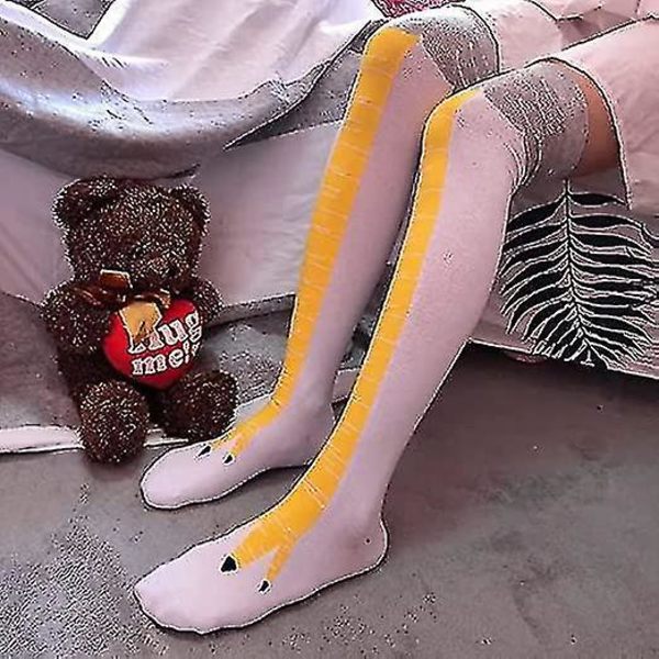2 par kyllingfotsokker Nyhet Morsomme Galskap Kyllingbensokker Kalkunsokker Morsomme Gaver Til Fest[HK] White yellow claw mid-calf