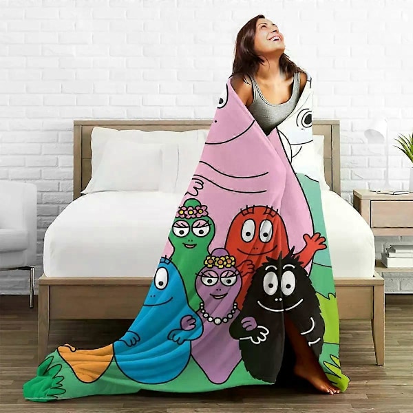 Les Barbapapa Familj Flanell Filt Söt Tecknad Anpassad Pläd Filt för Soffa Sängkläder Lounge Matta Bit[HK] 125x100cm