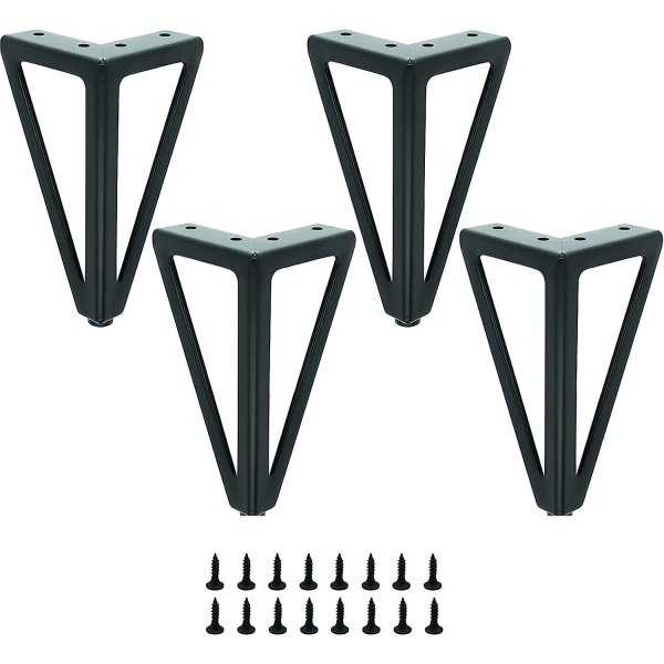 Sett med 4 bordben i sort metall - Utskiftbare møbelben - For salongbord/tv/sofa/seng og andre møblerben - med skruer.(15cm)([HK])