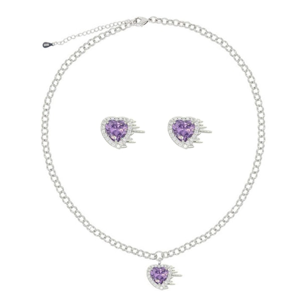 Goth Vintage Shiny Crystal Diamond Purple Love Pendant kaulakorut korvakorut