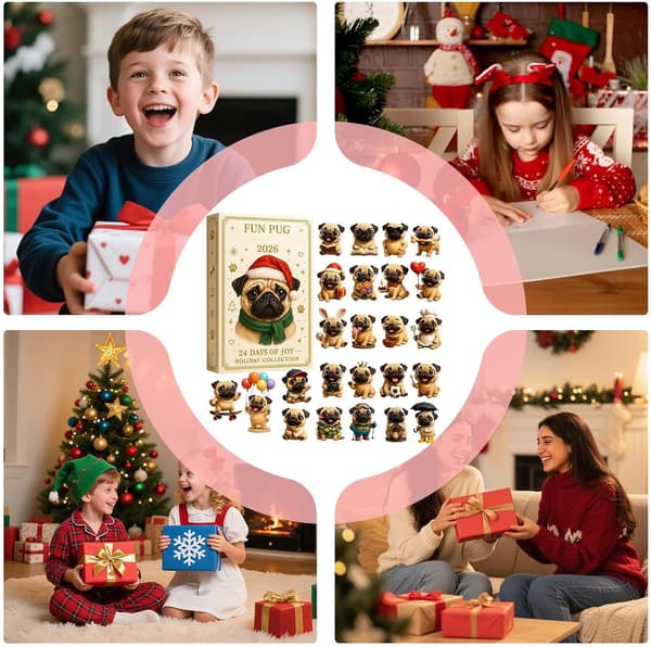 Mops Julekalender 2026 - 24 Mini-figurer, 3D (HK)