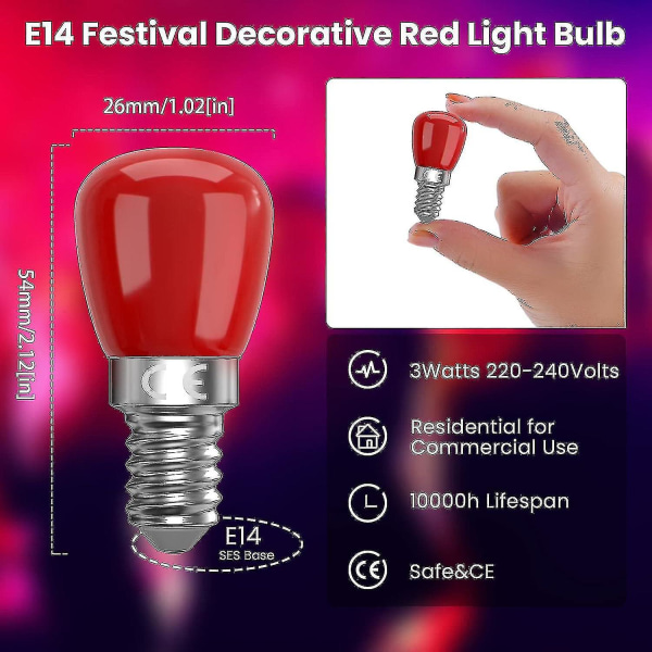 HKK E14 Röd LED-lampa 3w E14, Dekorativ Röd E14 LED-lampa, 25w Ersättning