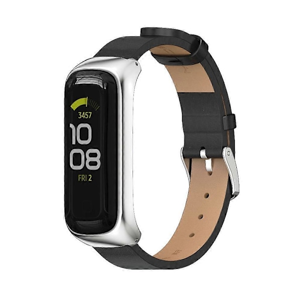 Klockarmband i Mikrofiberläder för Samsung Galaxy Fit 2 Black Silver