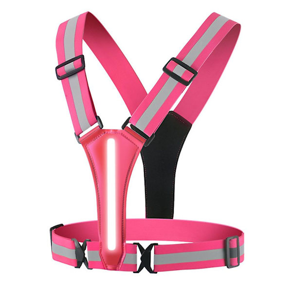 LED Refleksvest Sikkerhetsutstyr - Oransjerød - Lysende Vest For Nattegåing Og Sykling - Høy Synlighet Løpevest Med Refleksstriper[HK] Pink