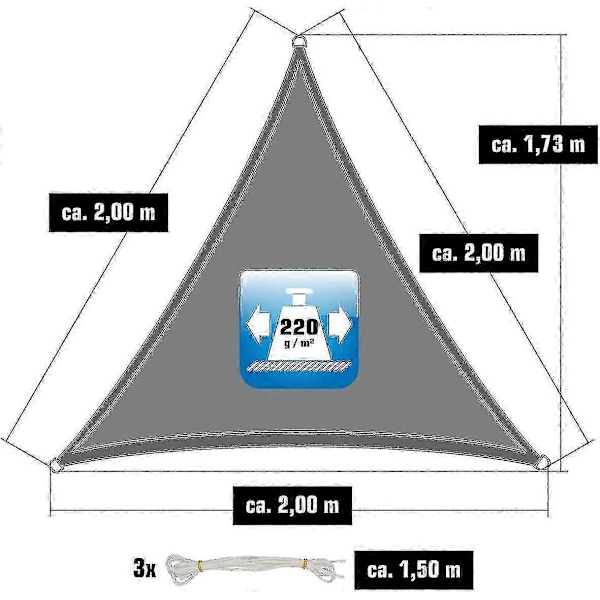 2x2x2 M Hdpe Kolmio Aurinkosuoja - Parvekepuutarhan Suoja Harmaa zxin[HK]