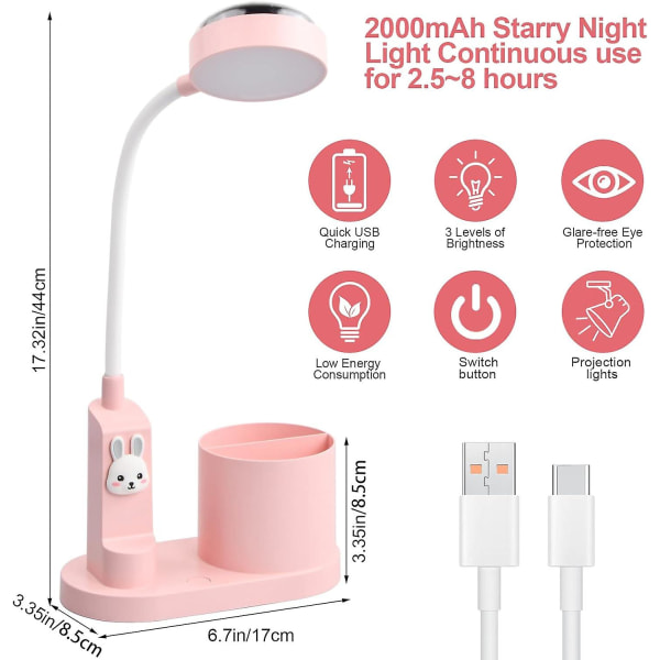 Led Children's Desk Lamp, Desk Lamp With Usb Charging Port, With 3 Brightness Levels And Starlight Effect[hk]