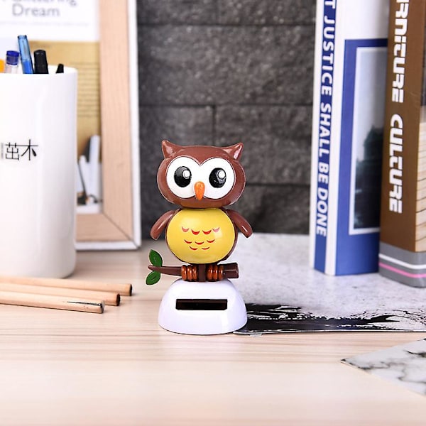 Solcelledrevet tegneseriefigur ornament til bilinstrumentbræt dynamisk dansende dyr bordplade dekoration til hjemmekontor [HkkK] Brown Owl