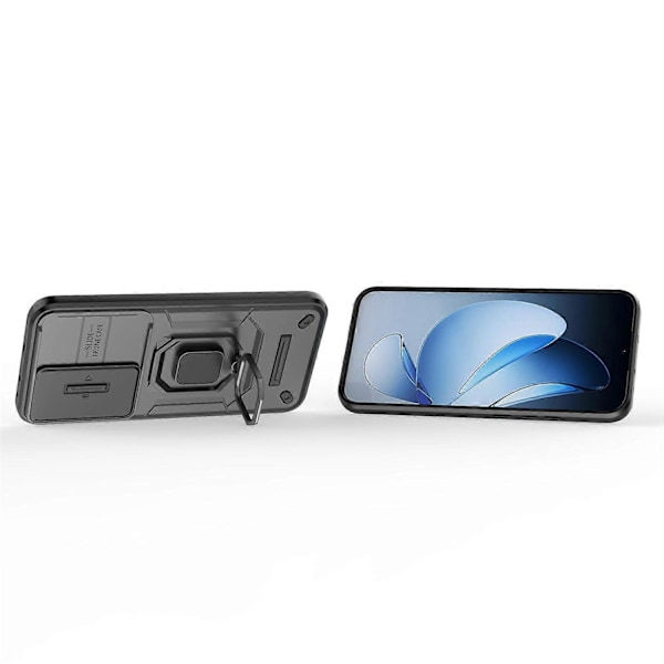 Oppo Reno13 5G (Global) -puhelimen suojakotelo PC TPU -jalustalla ja linssinsuojuksella - Vihreä[HK] Black Multicolor