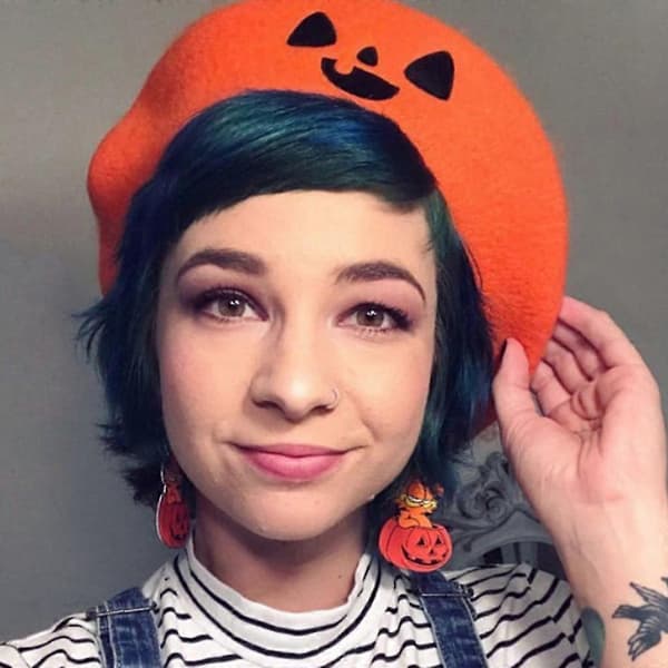 Retro Halloween Græskar Baret Kunstner Hat Litterær Baret til Feriefest [HK] Orange