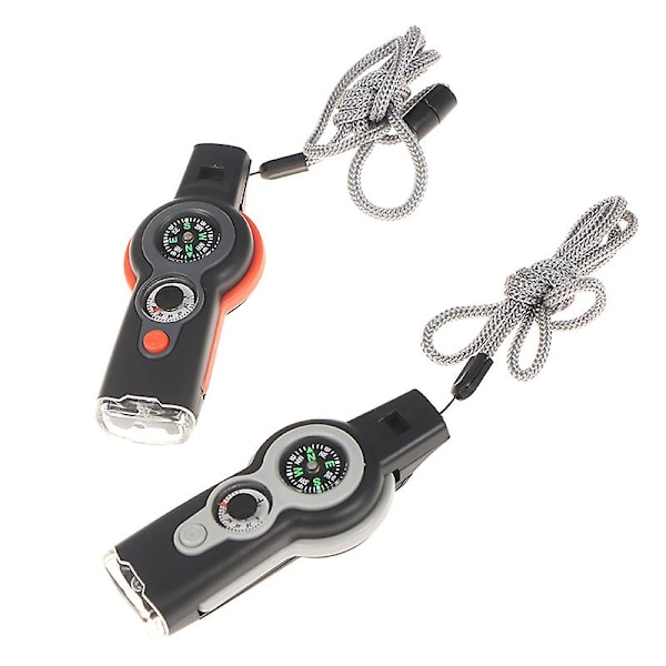 7-i-1 Utomhus Överlevnads Visselpipa Nyckelring Kompass Förstoringsglas LED-Lampa Termometer [HK] Orange