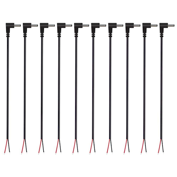 (10 stk.) Udskiftning 3,5 mm x 1,35 mm Højre DC Strøm Hanstik til Ledning Åben Ende Pigtail Strøm[HK] Black