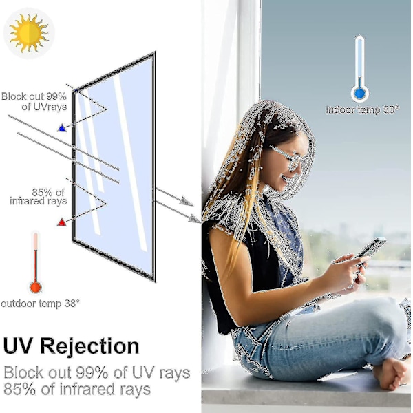 Självhäftande Anti-UV Fönsterfilm 60x200cm, Silver Spegelfilm För Värmeisolering, Anti-bländning, Integritetsskydd, Perfekt För Hem, Is[HK]