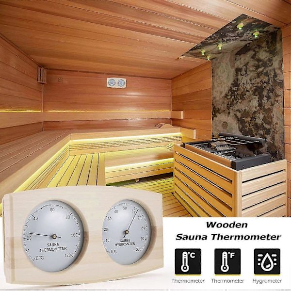 Bastutermometer Hygrometer i trä, väggmonterat spatillbehör, mekanisk, inget batteri krävs - För familjehotell Sa[HK]