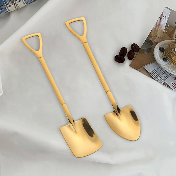 2 st rostfria skedar med långt handtag, retro spade sked, dessertsked, kaffesked [HK] 3sets