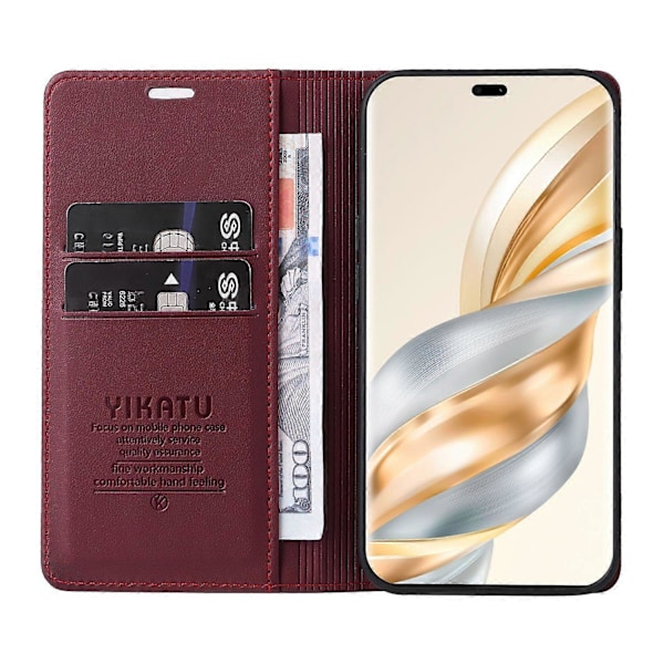 Honor Magic7 Lite 5G/ X9c 5G Lompakkokotelo Korttipaikalla Jalustalla Nahkainen Puhelinkotelo [HK] Wine Red