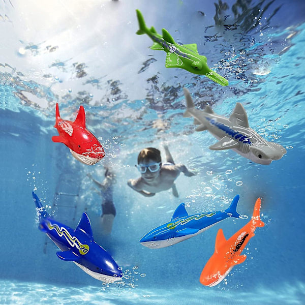 Barnebasseng Dykkelekesett, Øv Dykking Og Svømming, Undervanns Flerfarget Synkende Blekksprut (sett med 6)[HK] multicolor shark