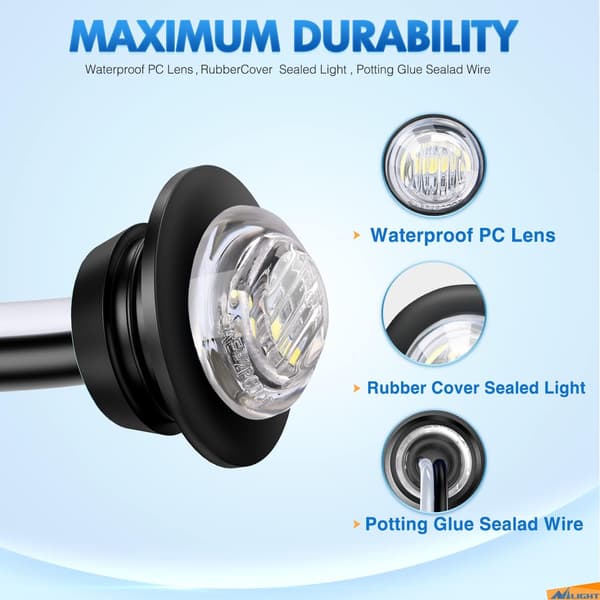 LED Rund Baglygte 3/4 til Lastbil, Campingvogn, Trailer, Båd (12V, Hvid)