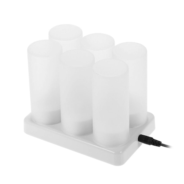 4 stk./sett Oppladbare LED Flammeløse Flakkende Telys Lys med Frostede Kopper Ladebase Gult Lys AC100-240V (med [HK] 6-Pack - UK Plug