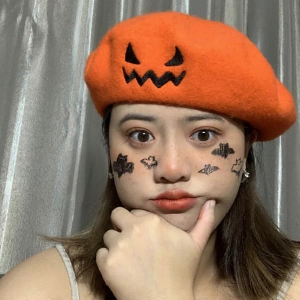 Retro Halloween Græskar Baret Kunstner Hat Litterær Baret til Feriefest [HK] Orange