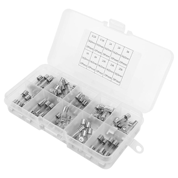 100st Glassäkringssortiment Industriella Tillbehör 5 x 20mm 0.2/0.5/1/2/3/5/8/10/15/20AMP[HK]
