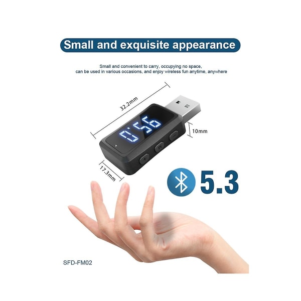 Carbluetooth 5.3 Fm02 lähetinvastaanotin Handsfree-puhelut Mini USB power autosarja Autojohto ([HK])