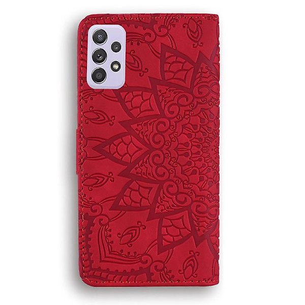 Plånboksfodral för Samsung Galaxy A52/A52S Premium PU Läder Flip Cover Mandala[HK] Red