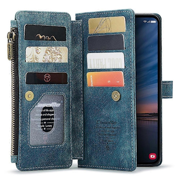 CASEME C30 Serie til Samsung Galaxy A55 5G Etui Lynlås Læder Telefon Cover med 10 Kort Slots[HK] Style D Multicolor