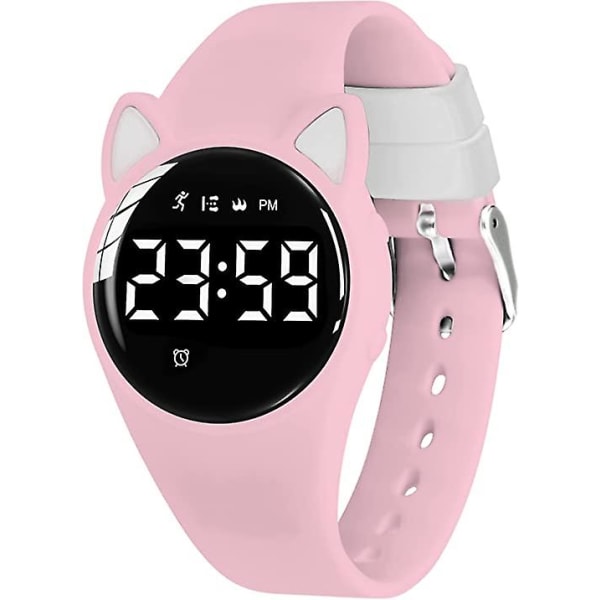 Vaaleanpunainen valkoinen watch, pieni watch tytöille, digitaalinen fitness hälyttimen/kronografin/vedenkestävällä, lahjat 5–15-vuotiaille tytöille ([HK])