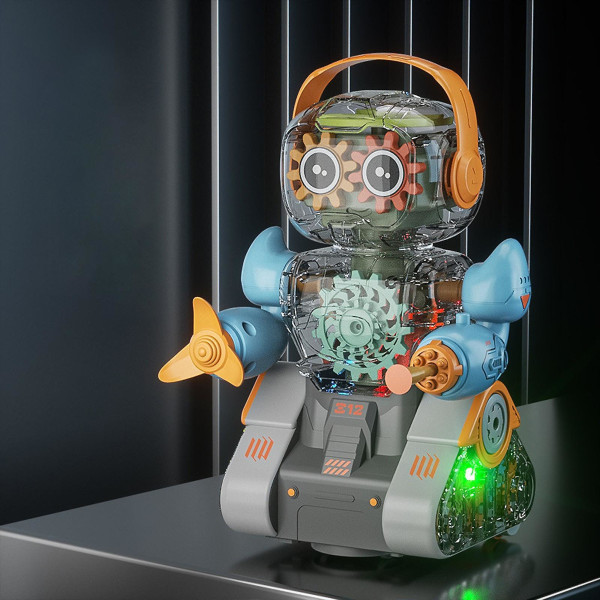 Elektrisk transparent växelrobot universell gående musik ljus flickor och pojkar robotleksaker födelsedagspresent semestergåva för pojkar och flickor[HK] Blue
