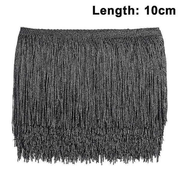 HK 10m sytrådsfrans - Frans tofs 15cm/10cm bredd för kjol bröllopsklänning lampskärm dekoration Black 10cm