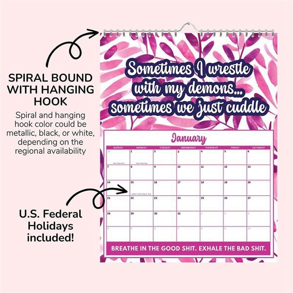 Rolig kalender för mental hälsa 2024, Swear Inspirational Calendar 2024, Blomskalender, Inspirat([HK])