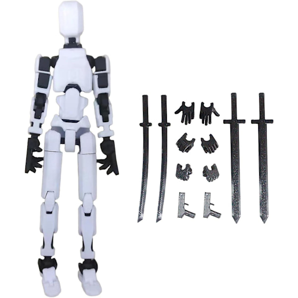 T13 Actionfigur, Titan 13 Actionfigur, 3D-trykt multi-leddet bevægelig T13 Actionfigur, Lucky 13 Actionfigur Dekoration til skrivebordet Gave[HK] White
