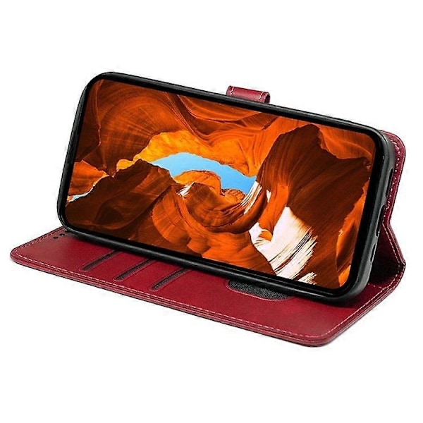 För Samsung Galaxy A56 5G Fodral Kalvtextur Läder Ställ Bokstil Telefonskal [HK] Red