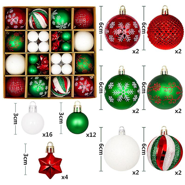 2024 Nya Julgranskulor 44st - Dekorationssats med Färgglada Kulor, Osplitterliga, Hängande Julgransdekoration [HK] 44pcs  C As Pictured